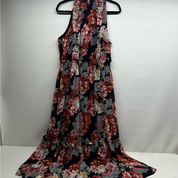 Nina Leonard Floral Halter Maxi Dress - Black and Red - Picture 2 of 10